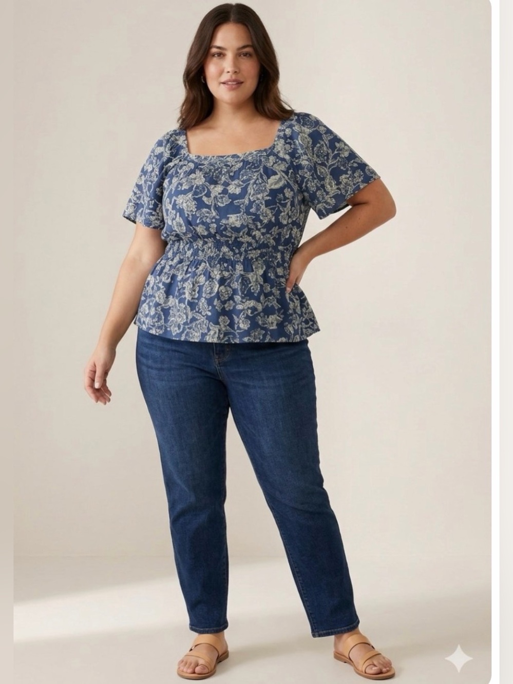 SONOMA Blue Floral Square Neck Peplum Top
Blouse 3X